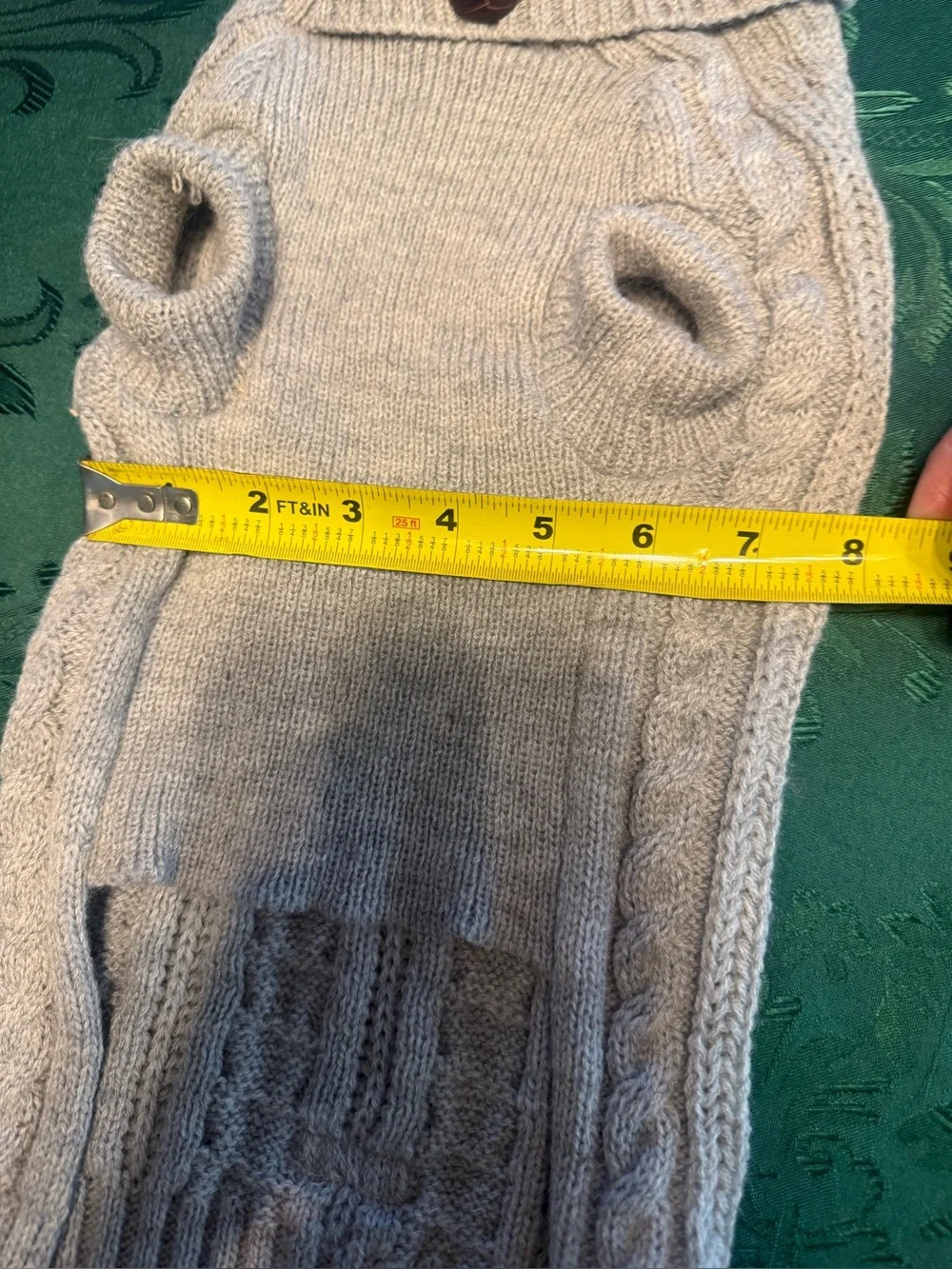 Soft grey Cable-Detail dogSweater with Button Collar